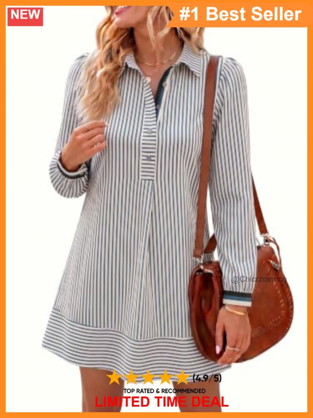 Womens Striped Long Sleeve Collared Mini Shirt Dress Half Button Pockets